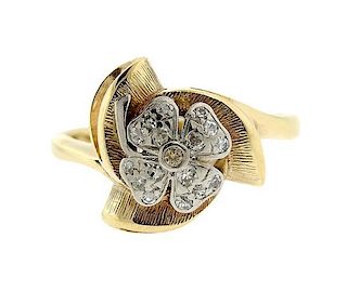14K Gold Diamond Flower Motif Ring