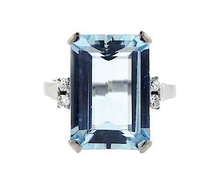 18K Gold Aquamarine Diamond Ring