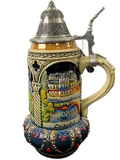 Palaces and Castles Handpainted Limited Edition Lidded Ceramic Beer Stein by King Made in Germany