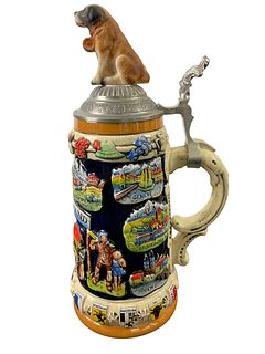 Switzerland Saint Bernard Dog Handpainted Limited Edition Lidded Ceramic Beer Stein by King Made in Germany