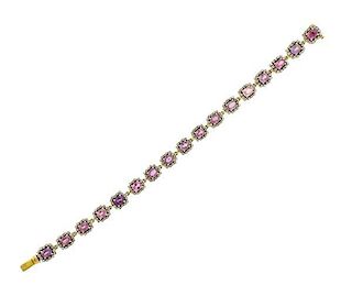 18K Gold Diamond Pink Sapphire Bracelet