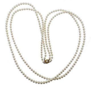 Mikimoto 14K Gold Pearl 2 Strand Long Necklace