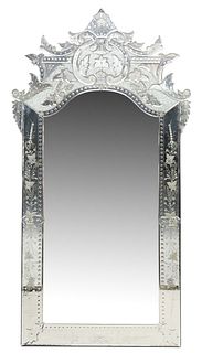 LARGE VENETIAN ETCHED GLASS MIRROR, 86" X 46"