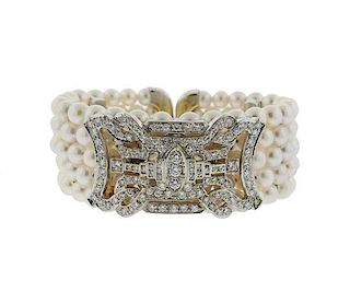 18k Gold Pearl Diamond Bracelet