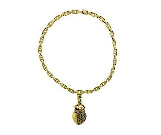 Kieselstein Cord Crown Heart Diamond Gemstone Pendant Necklace