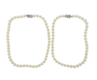 14K Gold Diamond Pearl Necklace Lot of 2