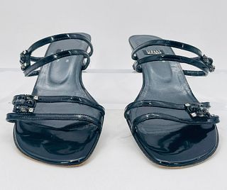 Black Leather Low Heel Sandals Size 7 B, Made in Italy by Stuart Weitzman