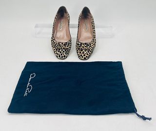 Lepoard Print Pony Hair/Hair on Leather Flats Size 37 1/2, Made in Italy by Oscar de la Renta
