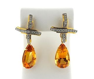 Tiffany &amp; Co Picasso Gold Platinum  Citrine Diamond Day &amp; Night Earrings