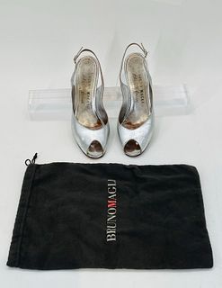 Silver Leather Slingback Pumps Size 7 M, Made in Italy by Bruno Magli