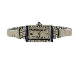 Art Deco Platinum Diamond Sapphire Lady&#39;s Watch