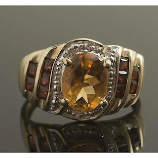 Citrine, Diamond, Garnet 10k Gold Ring