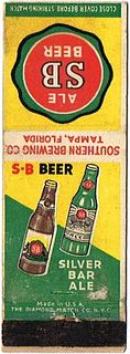 1939 SB Beer/Silver Bar Ale 113mm FL-SB-3 Match Cover Tampa Florida