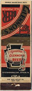 1934 Glennon's Beer-Ale-Porter 114mm PA-PITTSTON-2 Match Cover Pittston Pennsylvania