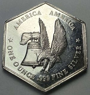 America America 1 ozt .999 Silver The International Silver Trade Unit Hexagon