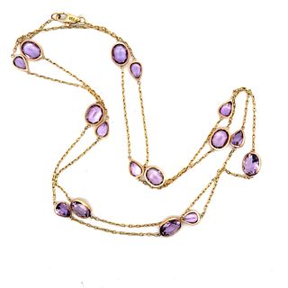  18k Gold Chain Necklace with Amethysts