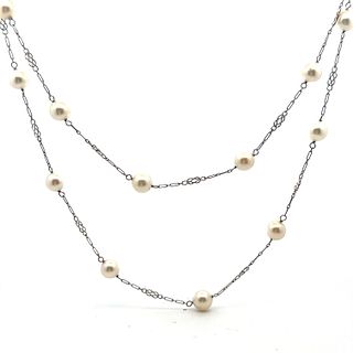 Platinum Chain Necklace with Pearls