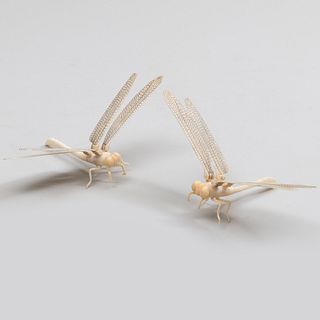 Pair of Carved Composite Articulated Models of Dragonflies