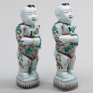 Pair of Famille Verte Porcelain Figures of Boys
