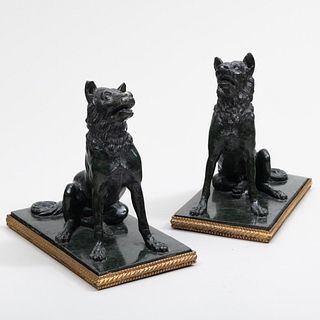 Pair of Green Serpentine Marble Models of Hounds