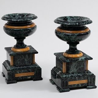 Pair of Verde Antico and Siena Marble Urns