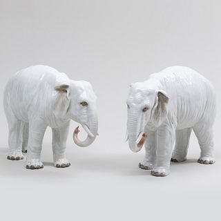 Pair of Continental Porcelain Models of Elephants