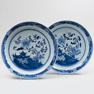 Pair of Chinese Blue and White Porcelain Chargers