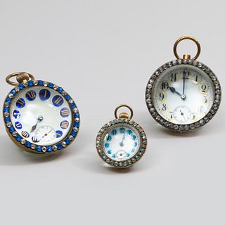 Group of Three Glass and Enamel Orb Form Table Clocks