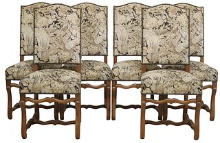 (6) FRENCH LOUIS XIV STYLE UPHOLSTERED OAK DINING CHAIRS