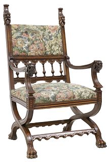 FRENCH RENAISSANCE REVIVAL UPHOLSTERED ARMCHAIR