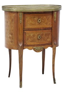FRENCH TRANSITIONAL-STYLE MARBLE-TOP PARQUETRY SIDE TABLE