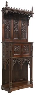 FRENCH GOTHIC REVIVAL CARVED OAK CREDENCE CUPBOARD