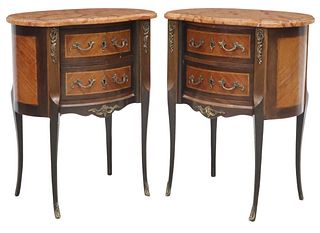 (2) FRENCH LOUIS XV STYLE MARBLE-TOP BEDSIDE TABLES