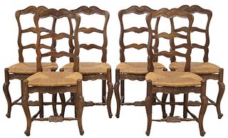 (6) LOUIS XV STYLE RUSH SEAT LADDERBACK SIDE CHAIRS