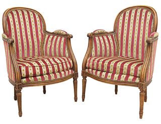 (2) FRENCH LOUIS XVI STYLE UPHOLSTERED BERGERES