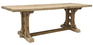 LARGE FRENCH GOTHIC STYLE REFECTORY TRESTLE TABLE, 88.5"L
