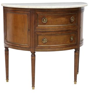 LOUIS XVI STYLE MARBLE-TOP MAHOGANY DEMILUNE COMMODE