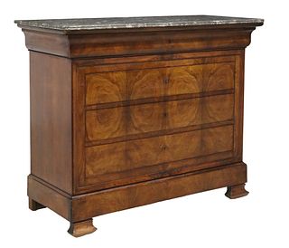 FRENCH LOUIS PHILIPPE PERIOD MARBLE-TOP WALNUT COMMODE