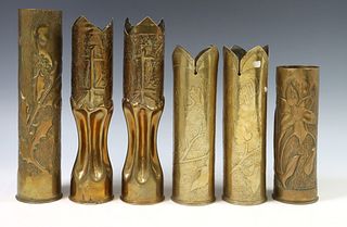 (6) FRENCH WWI-ERA TRENCH ART ARTILLERY SHELL VASES