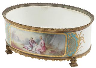 SEVRES STYLE BRONZE-MOUNTED PORCELAIN JARDINIERE