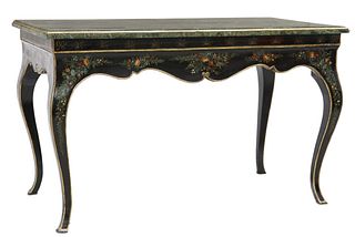 PARCEL GILT & PAINT DECORATED TABLE WITH TILED MARBLE TOP
