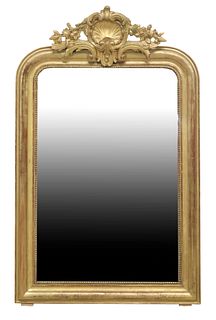 FRENCH LOUIS PHILIPPE GILT PAINTED MIRROR WITH SHELL CREST, 49" X 30"