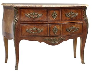 LOUIS XV STYLE MARBLE-TOP BOMBE COMMODE