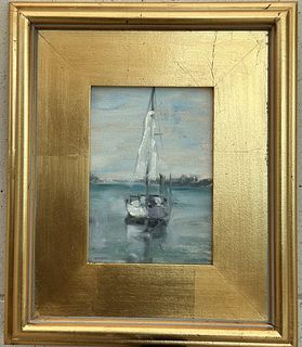 LI VOLK, Sailboat, oil on canvas board