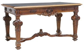 FRENCH LOUIS XIV STYLE CARVED WALNUT WRITING TABLE