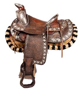 Edward H. Bohlin Silver Mounted Brown Show Saddle