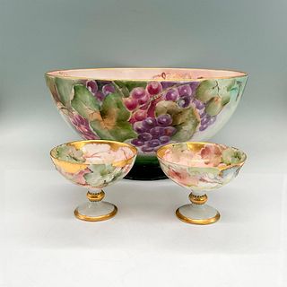 3pc W.G. & Co. Limoges Porcelain Bowl Grapes + 2 Cups