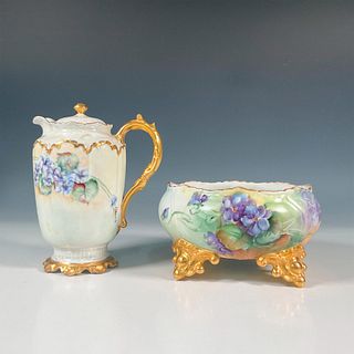 2pc Limoges Porcelain Bowl and Chocolate Pot