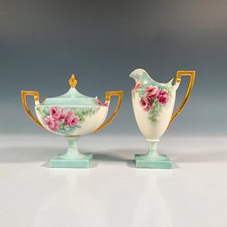 2pc Belleek Porcelain Wild Roses Creamer and Sugar Bowl Set