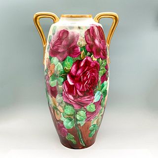Antique Large Porcelain Amphora Vase, Roses